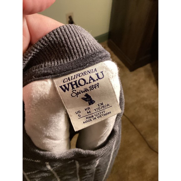 California Who.A.U Gray Quilted Windowpane Letterman Sweatshirt Top Size S - Picture 8 of 9